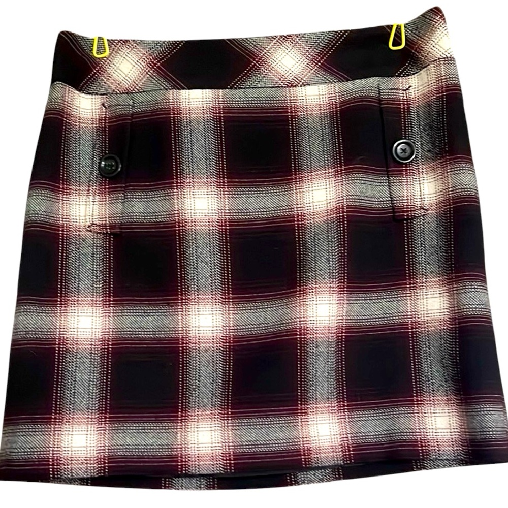 LOFT Burgundy/Black/Gray/Cream Plaid Lined Pencil Style Mini Skirt, Sz 6, GUC.
